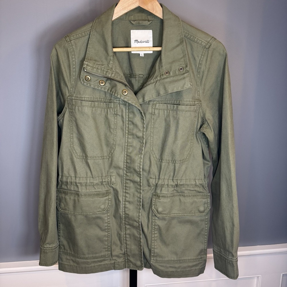 Madewell Utility Cargo Jean Denim Jacket Women's M Olive Green Long‎ Sleeve